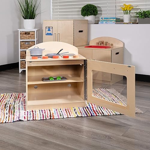Miniatura 8 de Flash Furniture Hercules - Estufa de cocina de madera infantil para uso comercial o doméstico, segura, diseño apto para niños, natural
