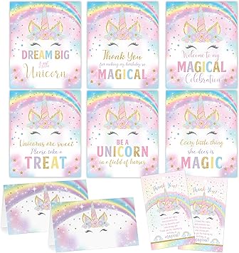 Lot De Decorations De Fete D Anniversaire Licorne Etiquettes De Remerciement Licorne Cartes De Tente Affiches De Centre De Table Amazon Fr Cuisine Et Maison