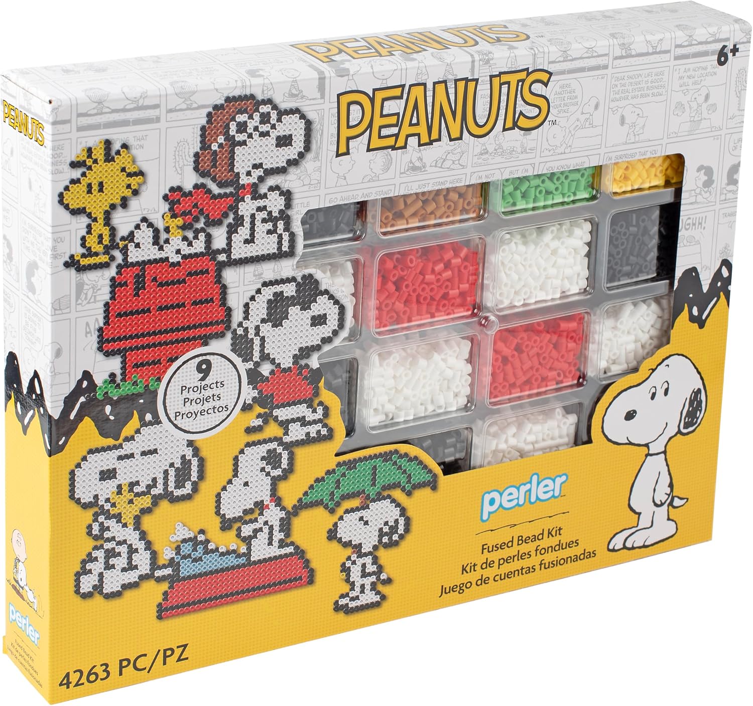 Perler 80-57183 Peanuts Fused Bead Deluxe Box Kit, 9 Unique Patterns, Multicolor, 4263 Pieces