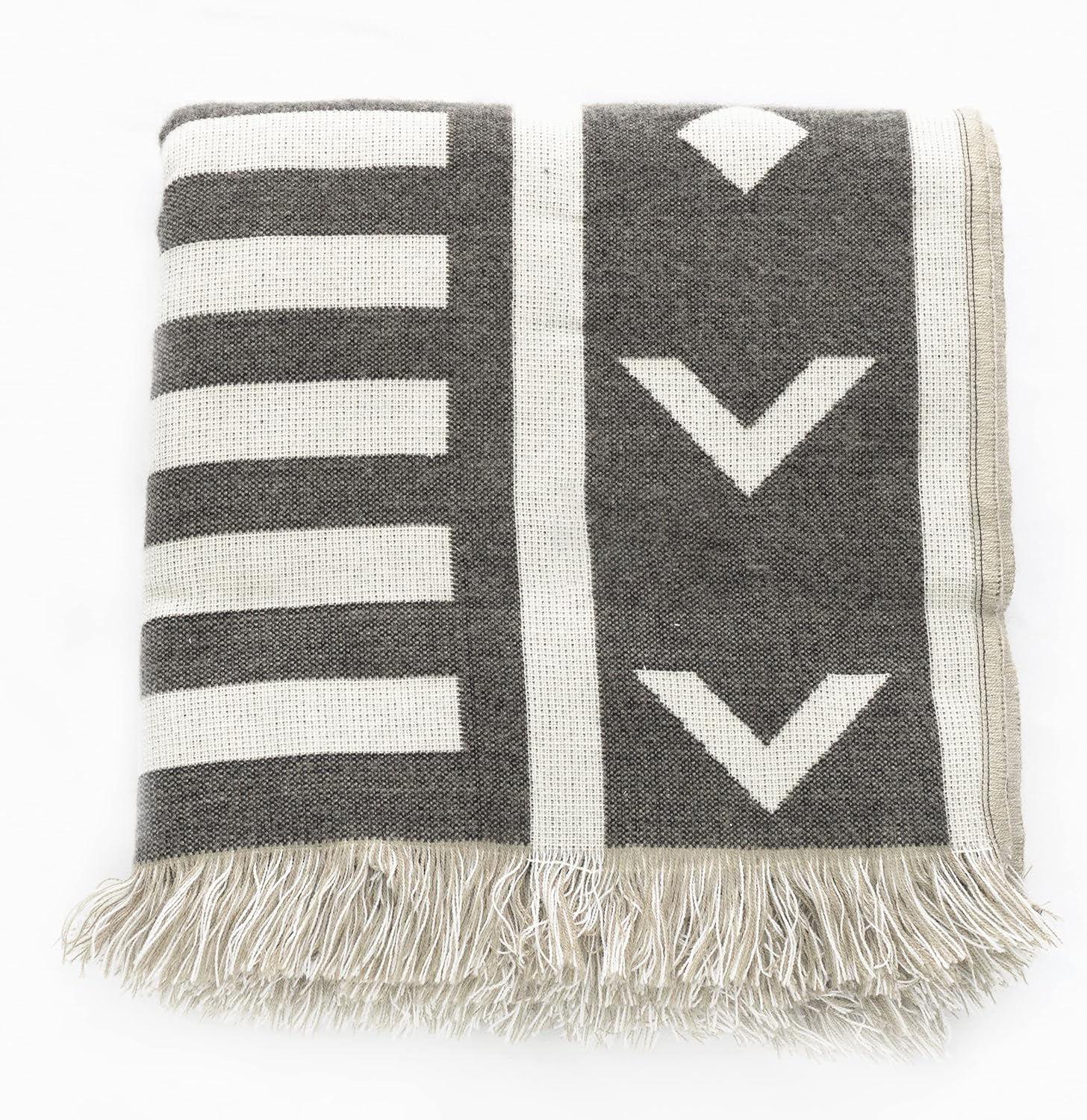Boho Farmhouse Woven Throw Blanket | Modern Aztec Western Decorative Style | Use for Couch, Sofa, Outdoors, Indoors, Bedroom | Striped, Aesthetic & Reversible | Spring Blanket (Chimborazo Beige)