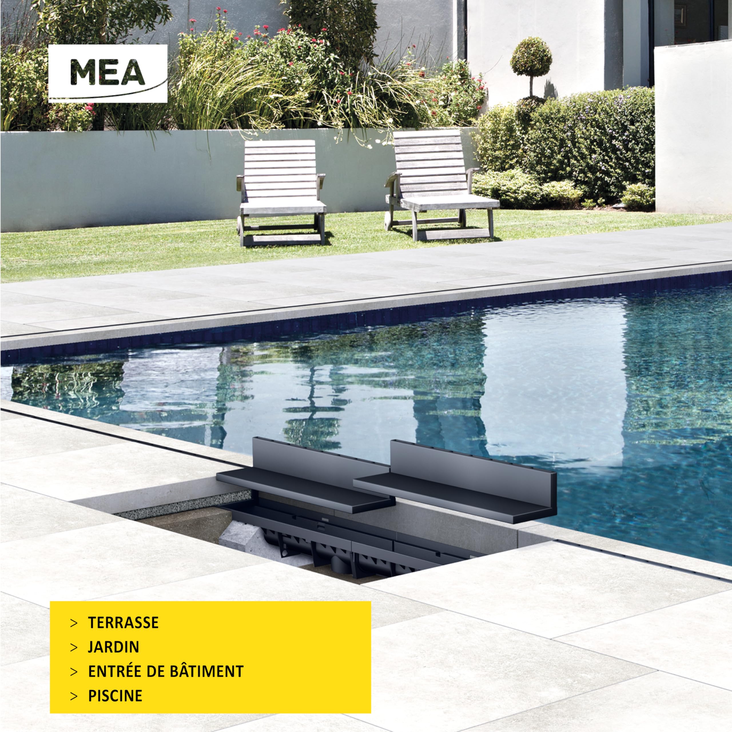 MEAPARK Pack de 9 Caniveaux Extérieurs Grille à Fente en PP Recyclé Drainage Terrasse Classe A15 Piéton Largeur utile 10 cm