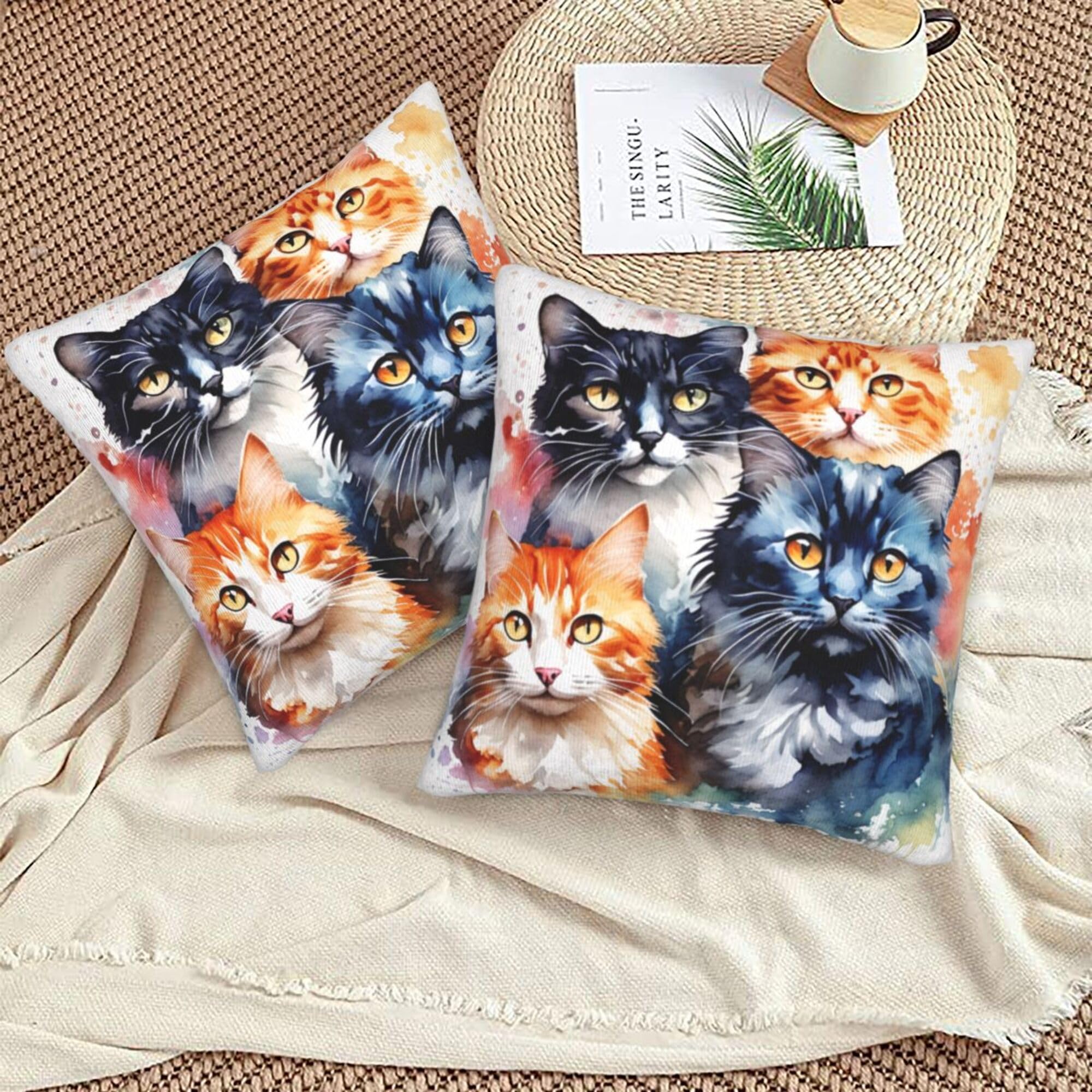 Amazon.co.jp: OHORTEB 猫 クッションカバー 2枚 かわいい デザイン