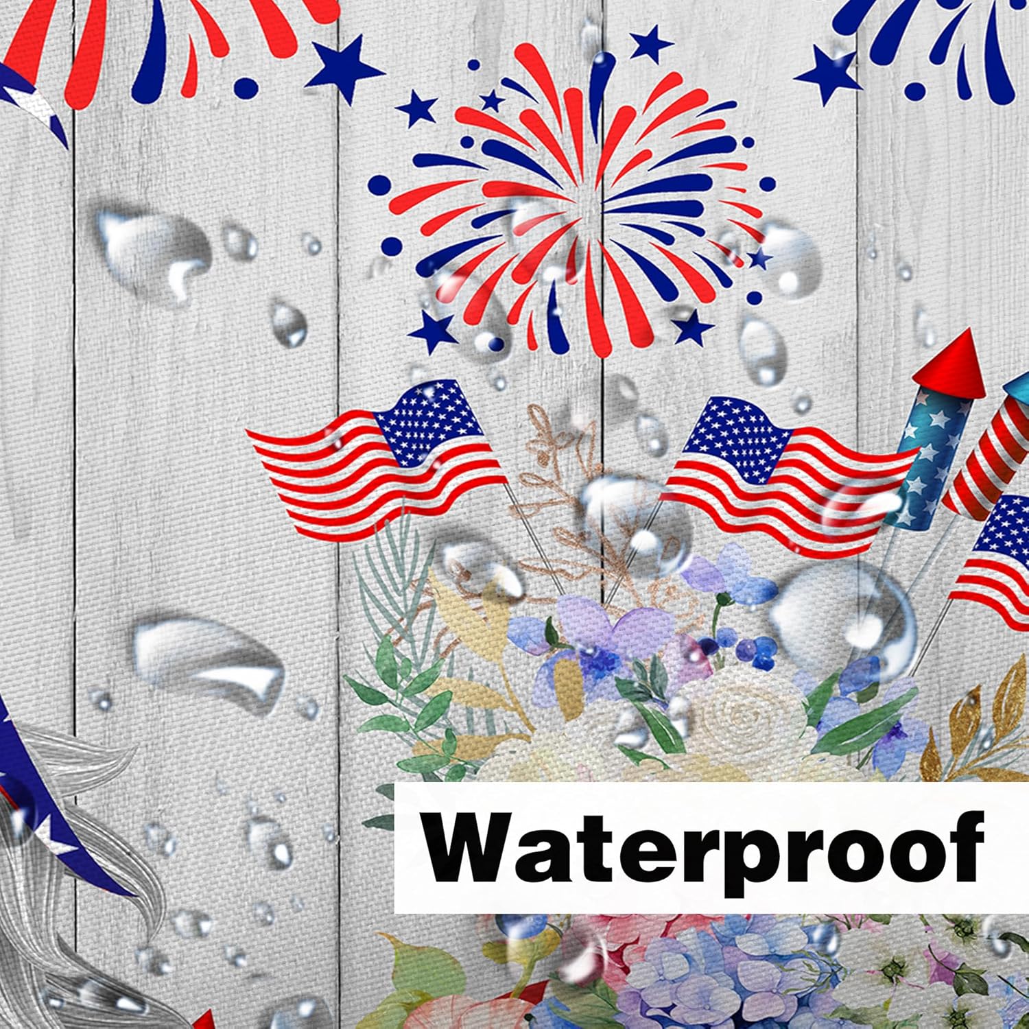 4th of July Shower Curtain, Cute Gnome Floral Patriotic American Flag Shower Curtain for Bathroom, Fourth of July Independence Day Shower Curtain Set Fabric Bathroom Decor with Hooks, 72Xx75
