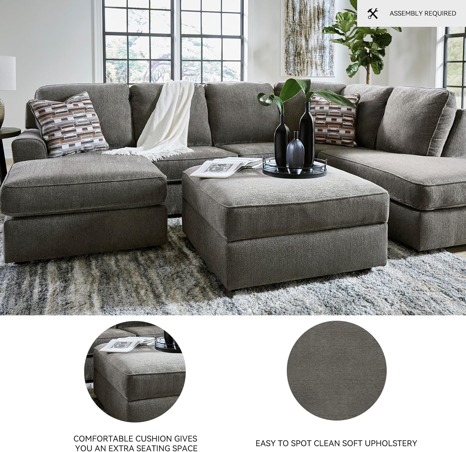 Signature Design by Ashley O'Phannon Casual Upholstered Ottoman with Storage and Removable Top, Gray