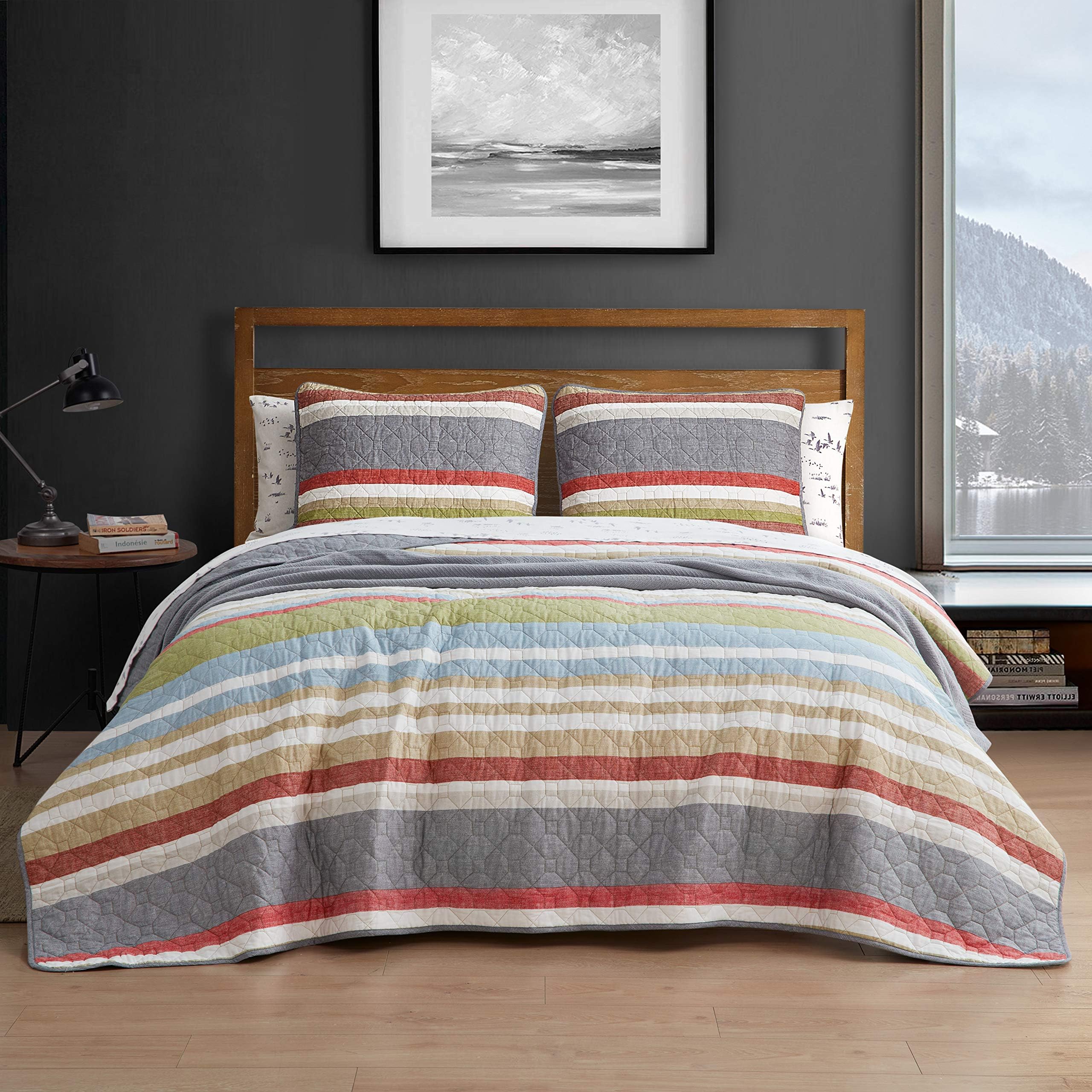 Eddie BauerEddie Bauer 221108 Salmon Ladder Reversible Quilt Set, Full/Queen, Salmon