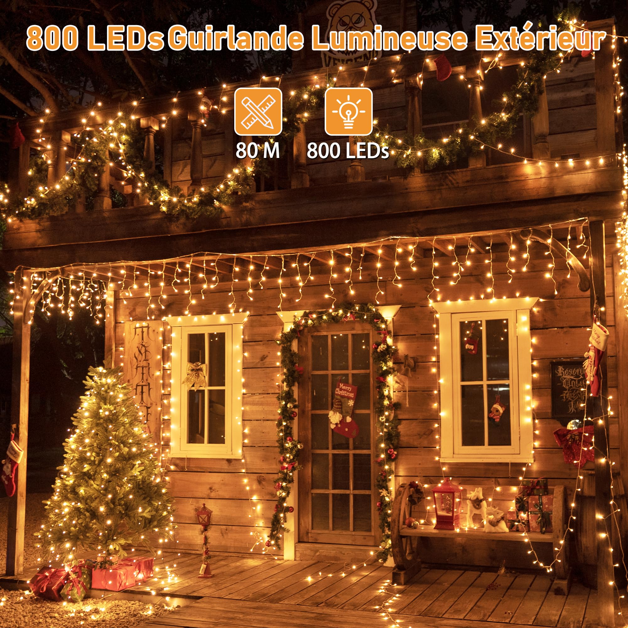 HeiPard Guirlande Lumineuse Exterieure Intérieur 80M 800 LEDs, 8 Modes de Lumière, Étanche Led Lumière pour Le Patio, Le jardin, L'arbre, La Maison, La Décoration D'arbre