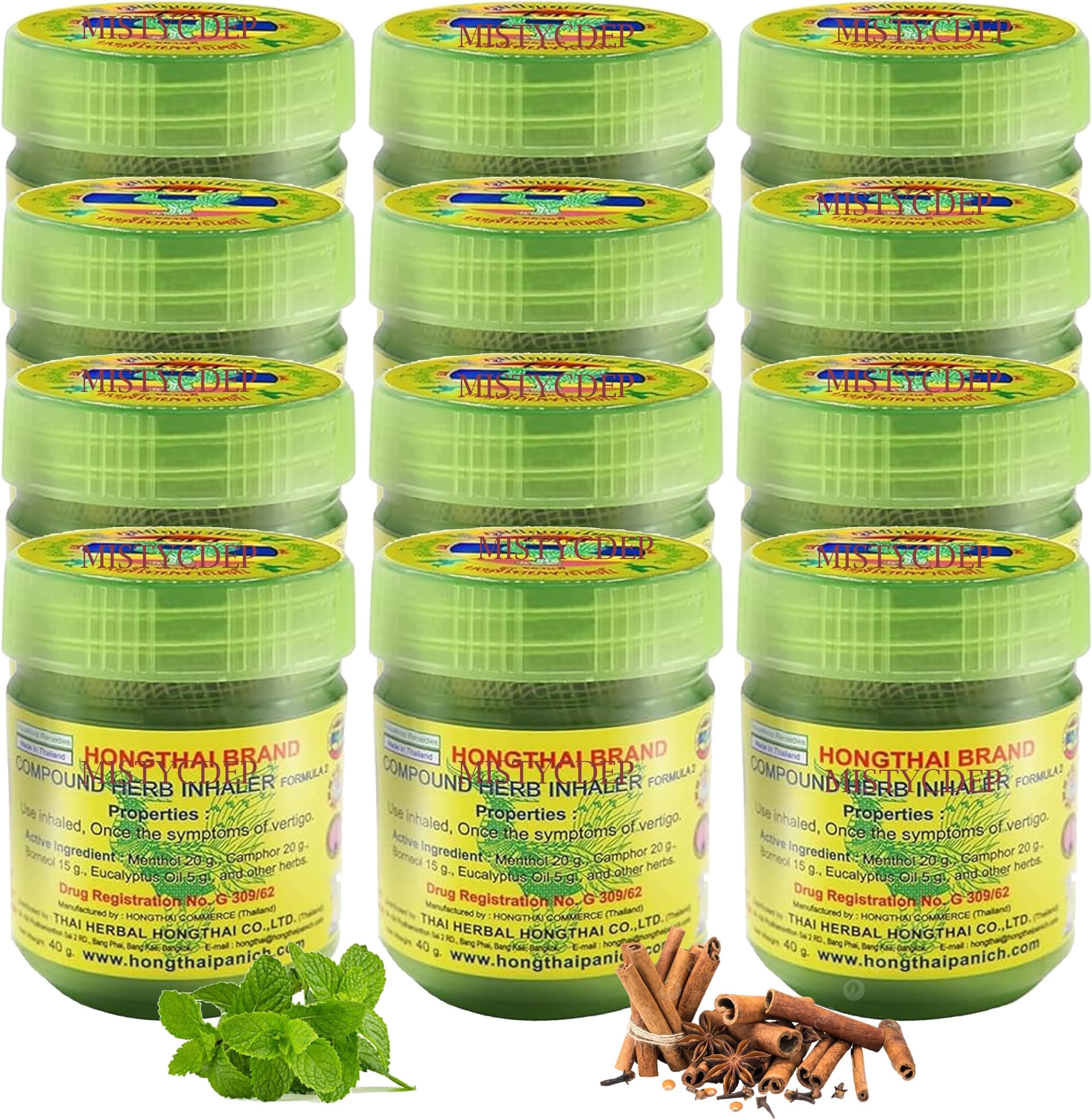 HONGTHAI Thai Traditional Natural Nasal Relief Herb Inhaler (Pack Of 12 pcs)