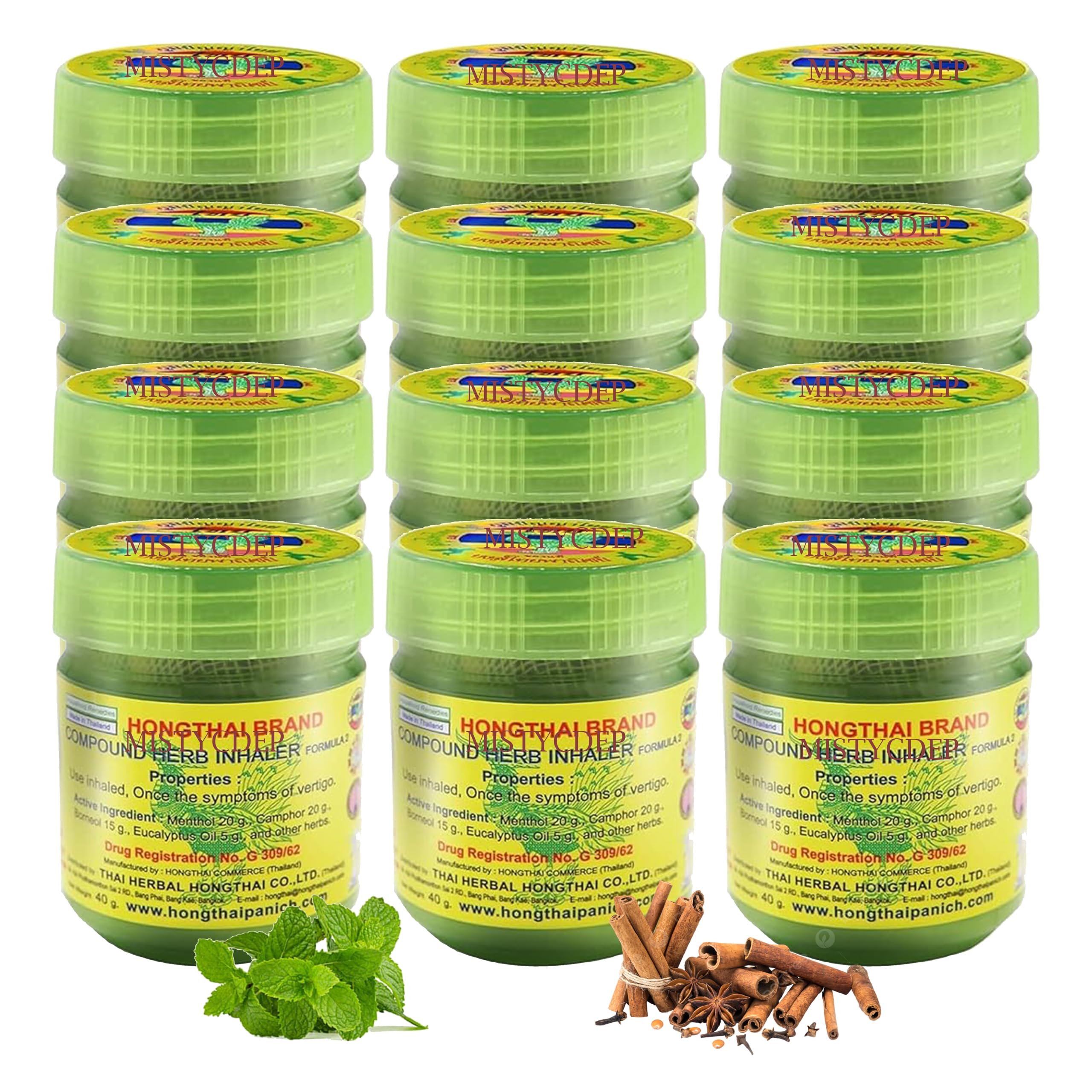 HONGTHAI Thai Traditional Natural Nasal Relief Herb Inhaler (Pack Of 12 pcs)