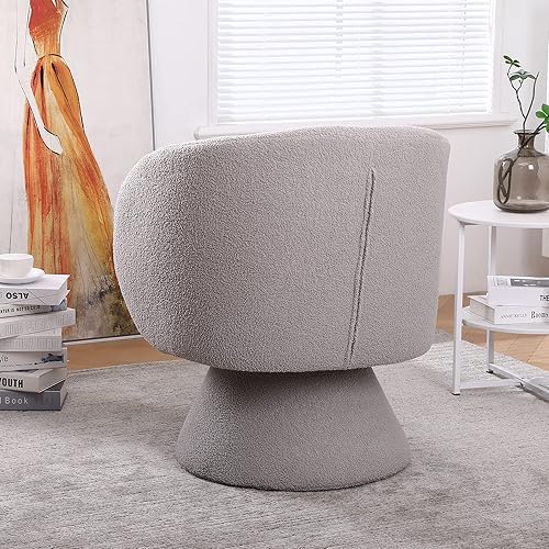 Miniatura 8 de Goujxcy Sillón giratorio con diseño de barril redondo de terciopelo, cómodo sillón con sillas giratorias de 360 para sala de estar, dormitorio, sala