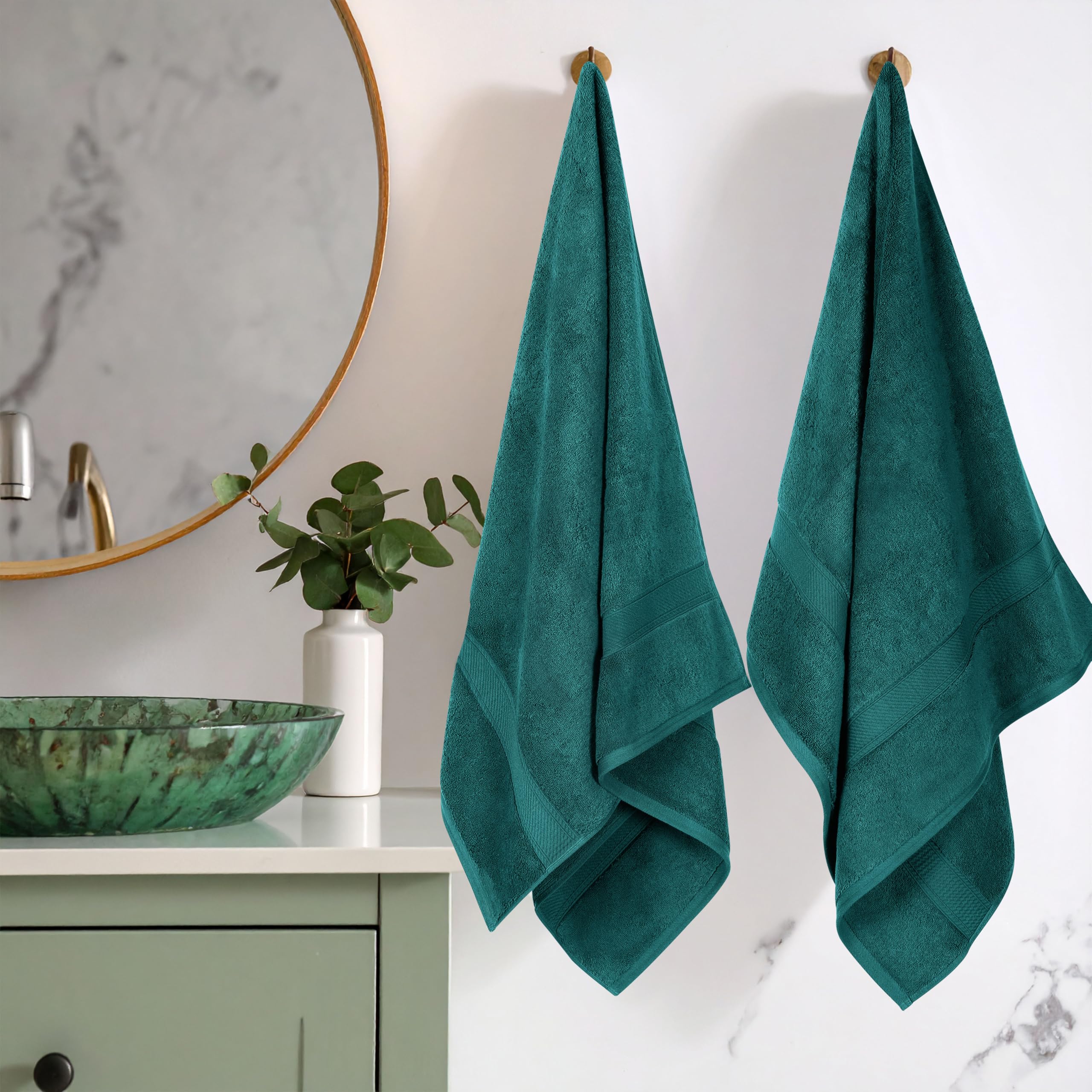 Superior - Set di Asciugamani da Bagno in Cotone 900 Grammi, 2 Pezzi, Verde-Blu