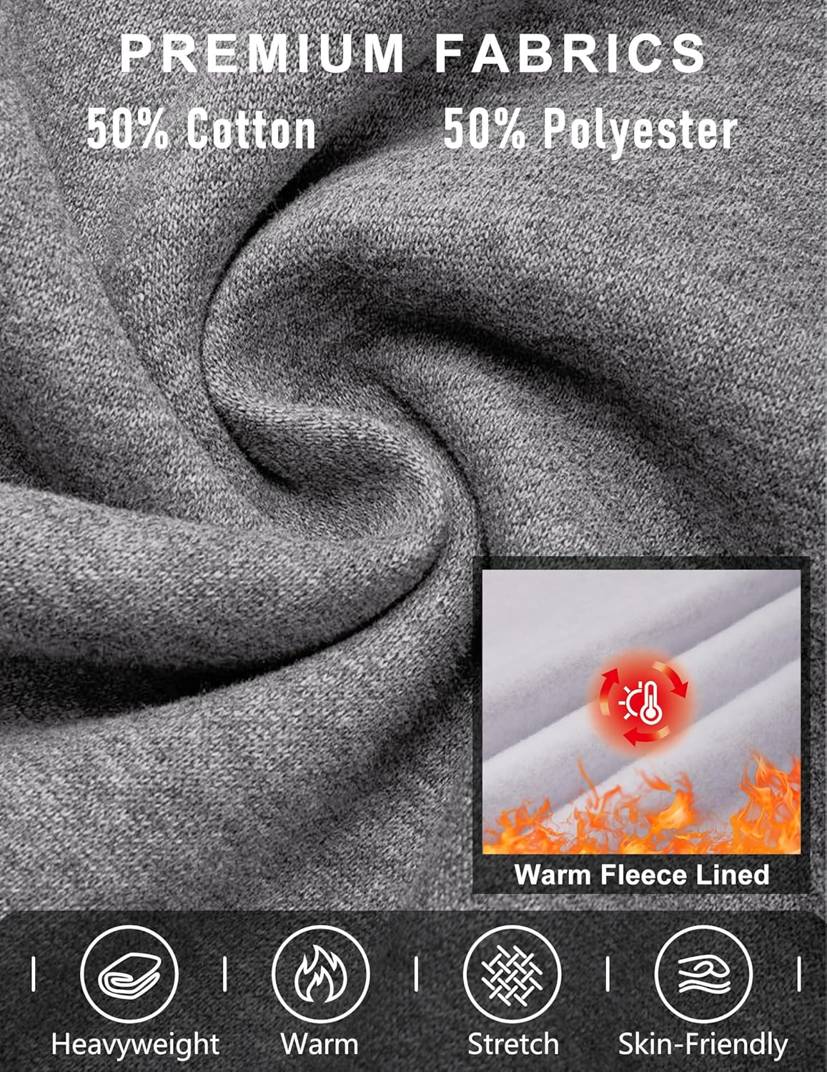 Men's Fleece Cargo Sweatpants Loose Fit Cotton Joggers with 5 Pockets Open Bottom for Gym Hiking Casual Wear - Image 5