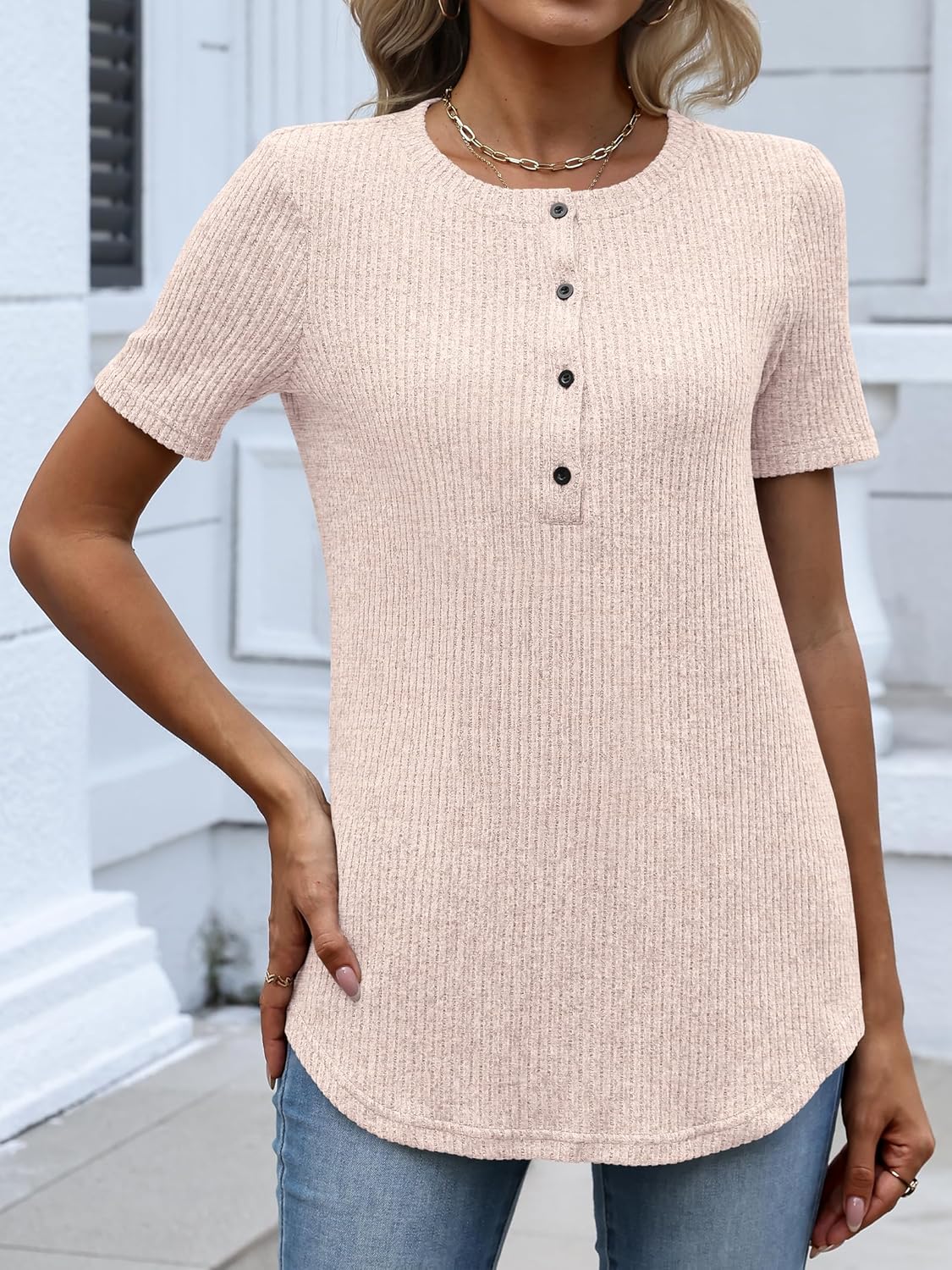 ANRABESS Womens Tops Short Sleeve Henley Shirts Dressy Casual Blouse Summer Cute Tshirt 2026 Spring Lightweight Tunic Sweater - Image 4