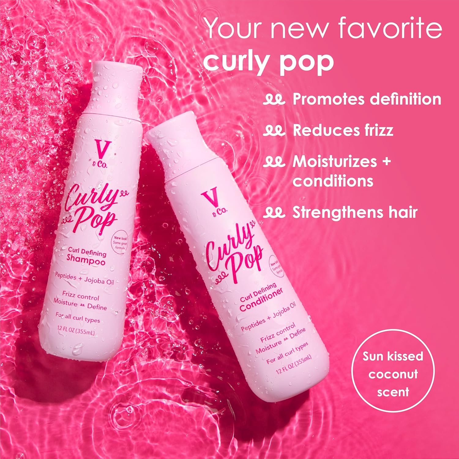 V&CO. Curly Pop Curl Defining Shampoo – Sulfate Free & Paraben Free Moisturizing Hair Care with Peptides, Amino Acids & Jojoba Oil for Hydration, Frizz Control & Healthy Curls – 12 fl oz, (Pack of 2) - Image 3