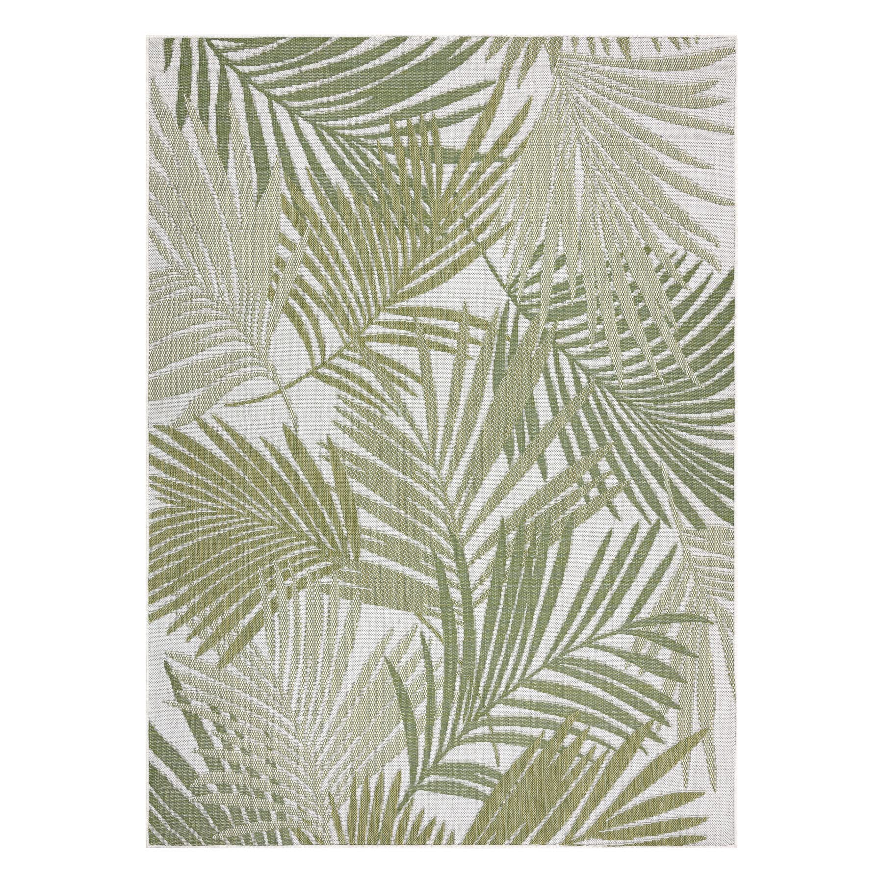 rugsx Tapis SISAL SION Intérieur & Extérieur, Haute qualité, Tissage à Plat, pour Chambre/terrasse/Balcon, Feuilles de Palmier, Tropical, tissé à Plat écru/Vert 80x150 cm