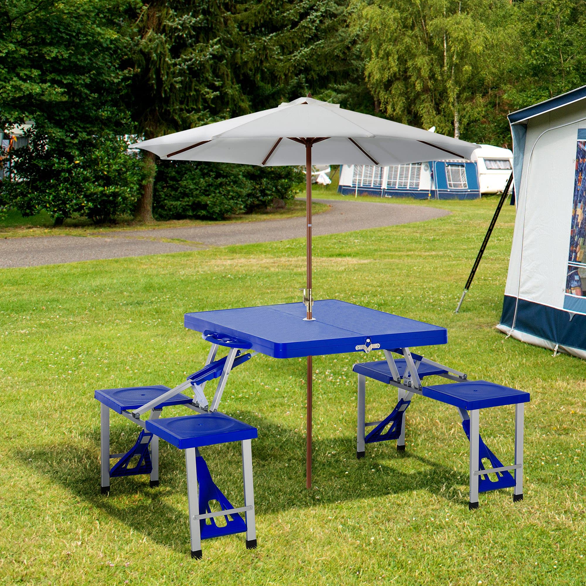 Outsunny Portable Foldable Camping Picnic Table Set with Four Chairs