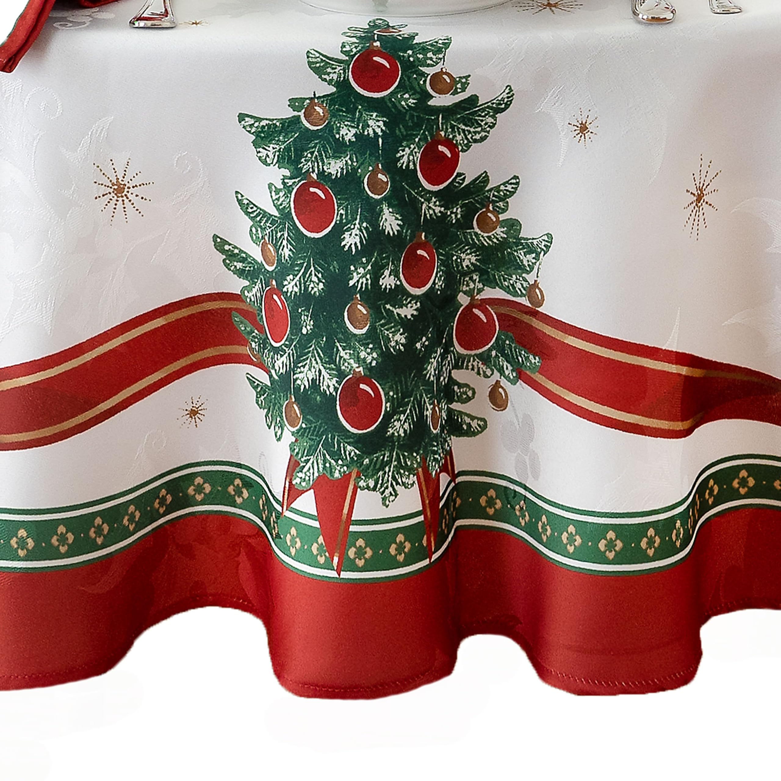 Elrene Home Fashions Villeroy & Boch Toy's Delight Christmas Fabric Tablecloth, Holiday Table Decor, 60"x84" Oval, Multi