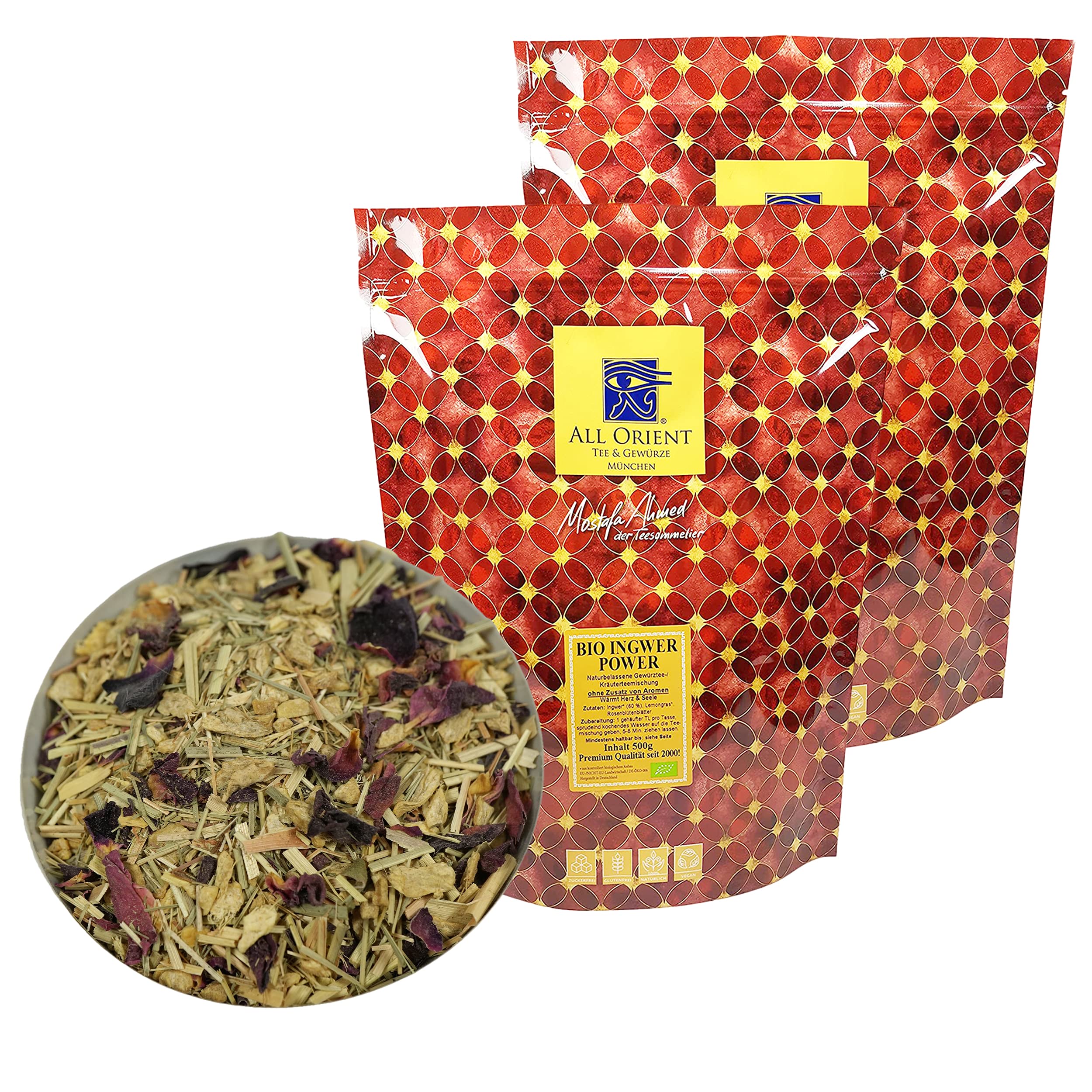 All Orient BIO Ingwer-Power | 1000g | Ingwer Zitronen Tee | loser Tee | basisch | Gewürztee | ohne Zusatz von Aromen | ohne Teein | BIO-Qualität | naturbelassen | leicht scharf im Geschmack