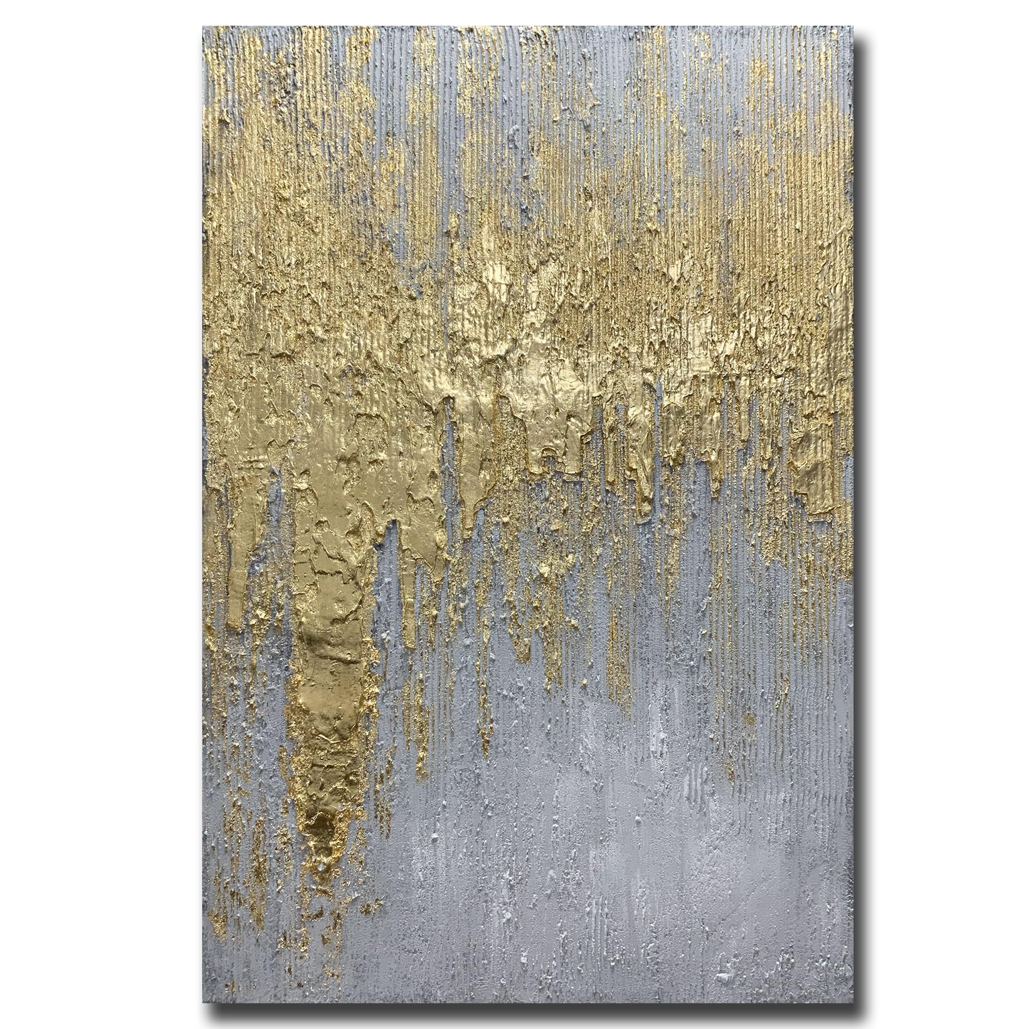 Boiee Art,30x45inch Abstract Hand Painted Golden Grey Art Canvas Paintings Gold Textured Vertical Wall Art Minimalist Artwork Acrylic on Canvas Painting Stretched and Framed Ready to Hang