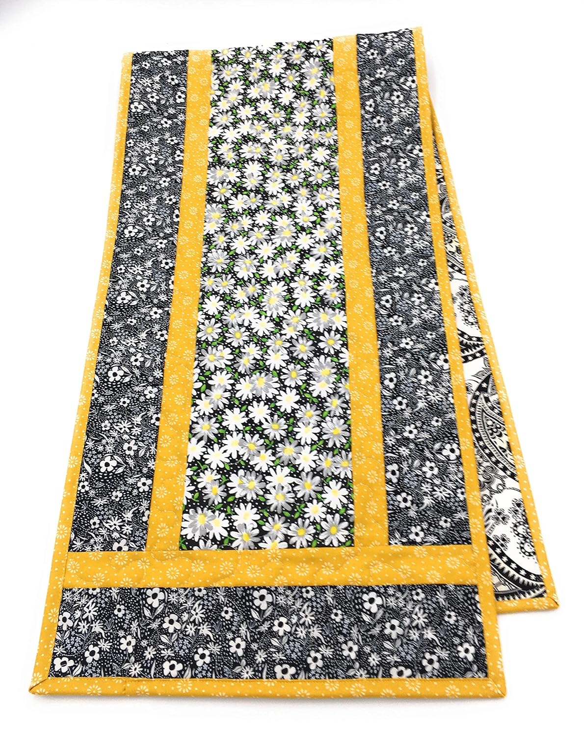 Table Runner with Flowers, Yellow Daisies Black and White