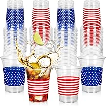 50PCS 4th of July Plastic Cups, 16 Oz Patriotic Cups for Independence Day | Large Capacity Cups, Disposable Plastic Material, Red White and Blue Design, Smooth Grip, 4th of July Memorial Day Decor