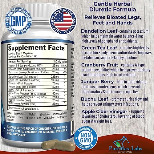 Miniatura 2 de Water Away - Diurético de hierbas suaves  Pastillas de agua diuréticas naturales  Alivia la hinchazón, reduce el exceso de peso del agua con hoja de