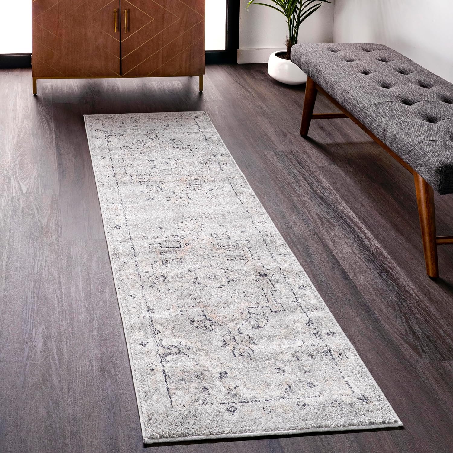 nuLOOM Gena Distressed Vintage Oriental Style Area Rug - 2'6" x 8' Runner Rug Traditional Light Grey/Ivory Rugs for Living Room Kitchen Bedroom 2'6" x 8' (Rectangular) Light Grey