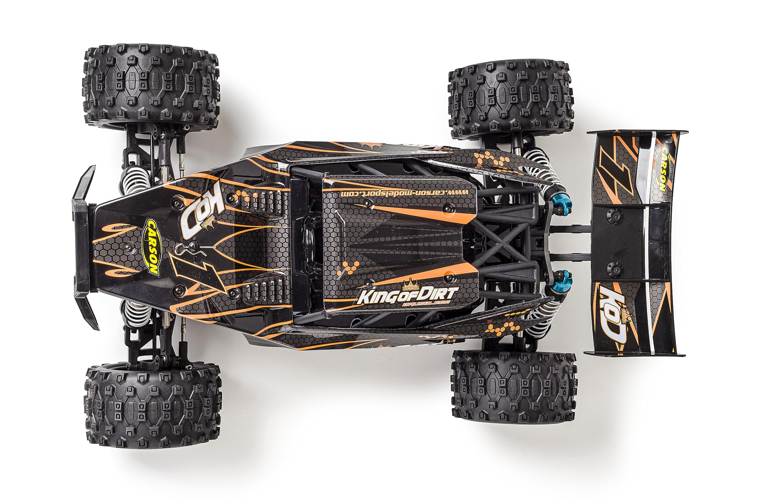 Carson 500409064 1:8 King of Dirt Cage 4S RTR - RC Buggy, ferngesteuertes Auto, Offroad, hochwertig, RC Fahrzeug, RC Auto 80 km/h, Orange