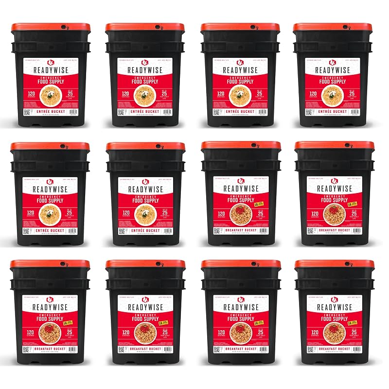 Kit de alimentos de emergencia ReadyWise - 1440 porciones de desayunos y platos fuertes, comidas con proteína y alimentos liofilizados, kit de supervivencia para camping y senderismo, hasta 25 años de vida útil