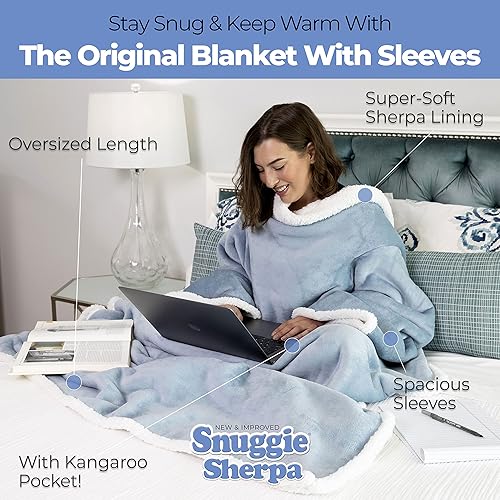 Miniatura 9 de Snuggie Manta portátil con mangas y bolsillos, forro polar suave, cuadros rojos y negros