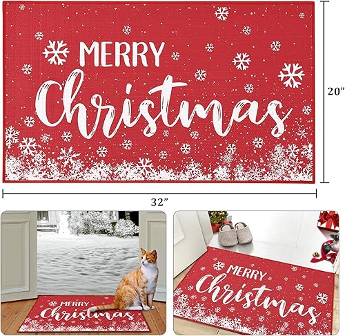 Miniatura 2 de CAROMIO Tapete de Navidad de 20 x 32 pulgadas, decorativo de Navidad, copo de nieve, tapete de bienvenida para decoración del hogar, tapete