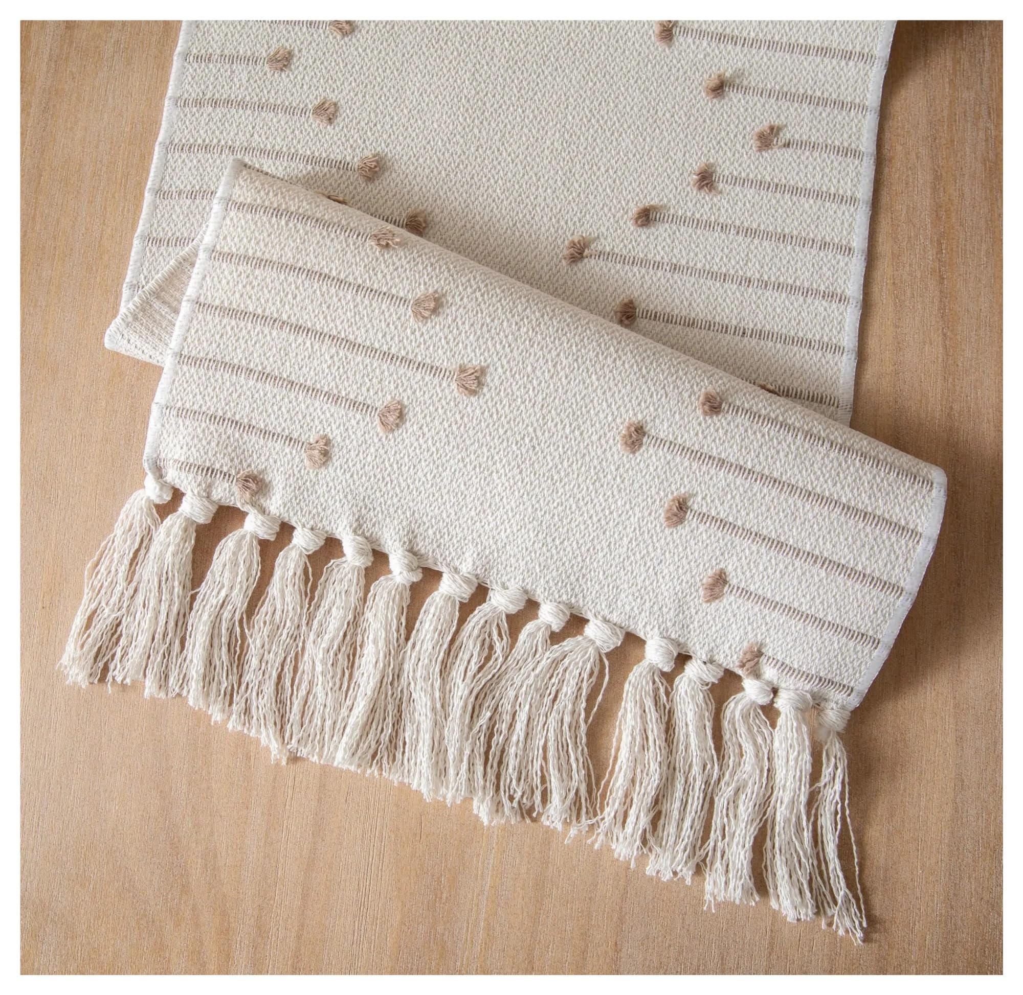Runner Da Tavola Runner da tavolo in cotone naturale intrecciato con nappe Decorazione for pranzo moderno for decorazioni in fattoria(Light green,33x224cm)