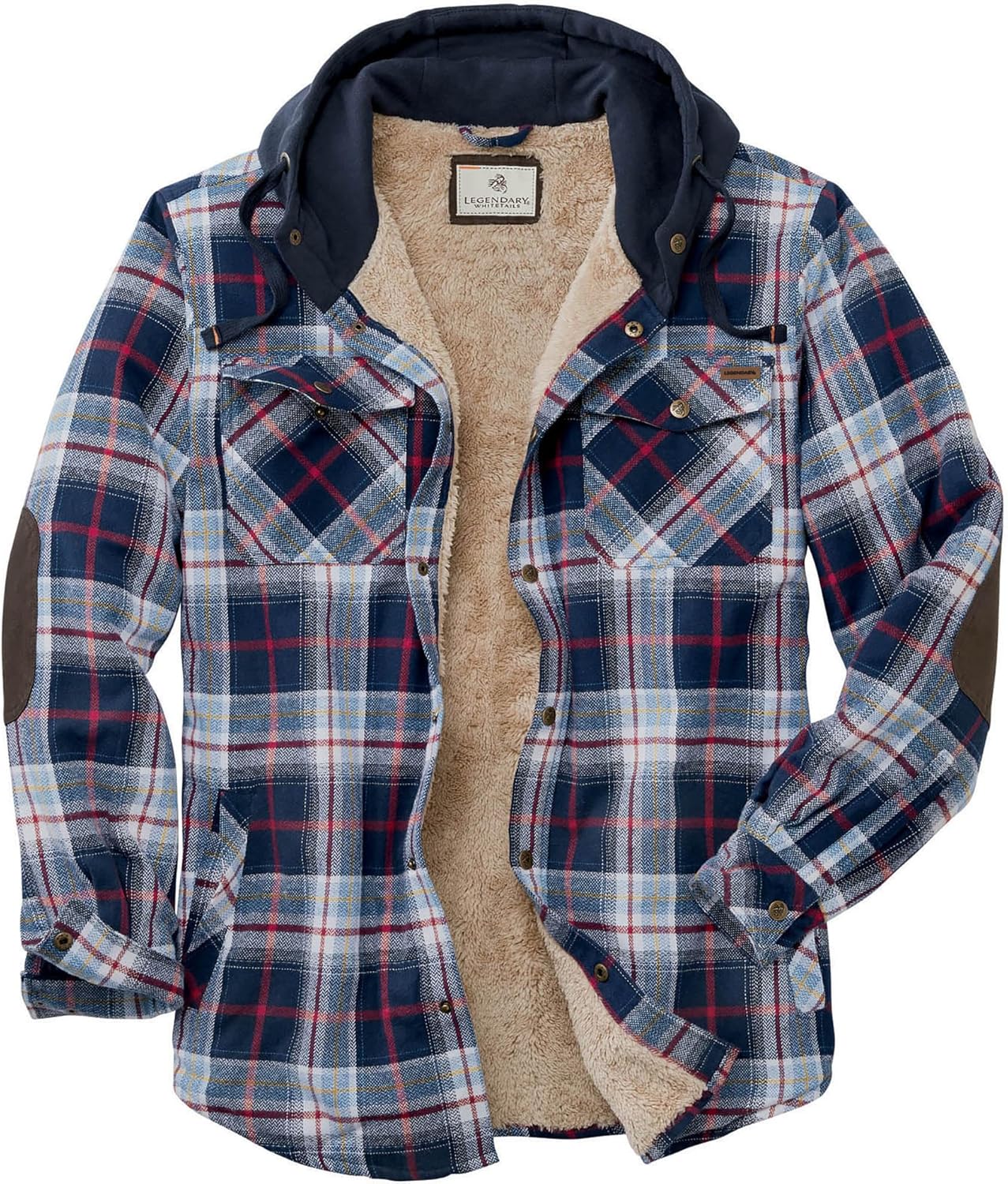 Legendary Whitetails Men's Hooded Shirt Jacket Plaid Flannel Berber Lined Polyfill Insulated