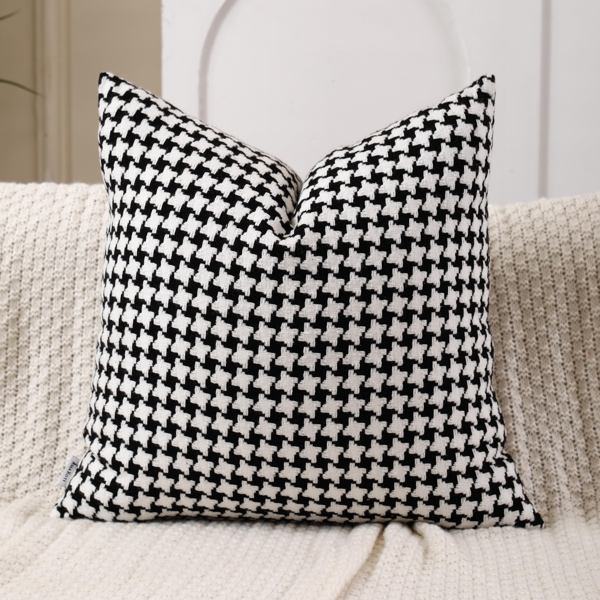 AMAROTI Bohemian Farmhouse Throw Pillows, 12x20 Inches, Coffee & Gray Jacquard Velvet Texture (Set Of 2)