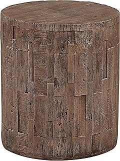 Ball & Cast Faux Wood Stump End Table MgO Concrete Side Table Garden Stool, Vintage Brown