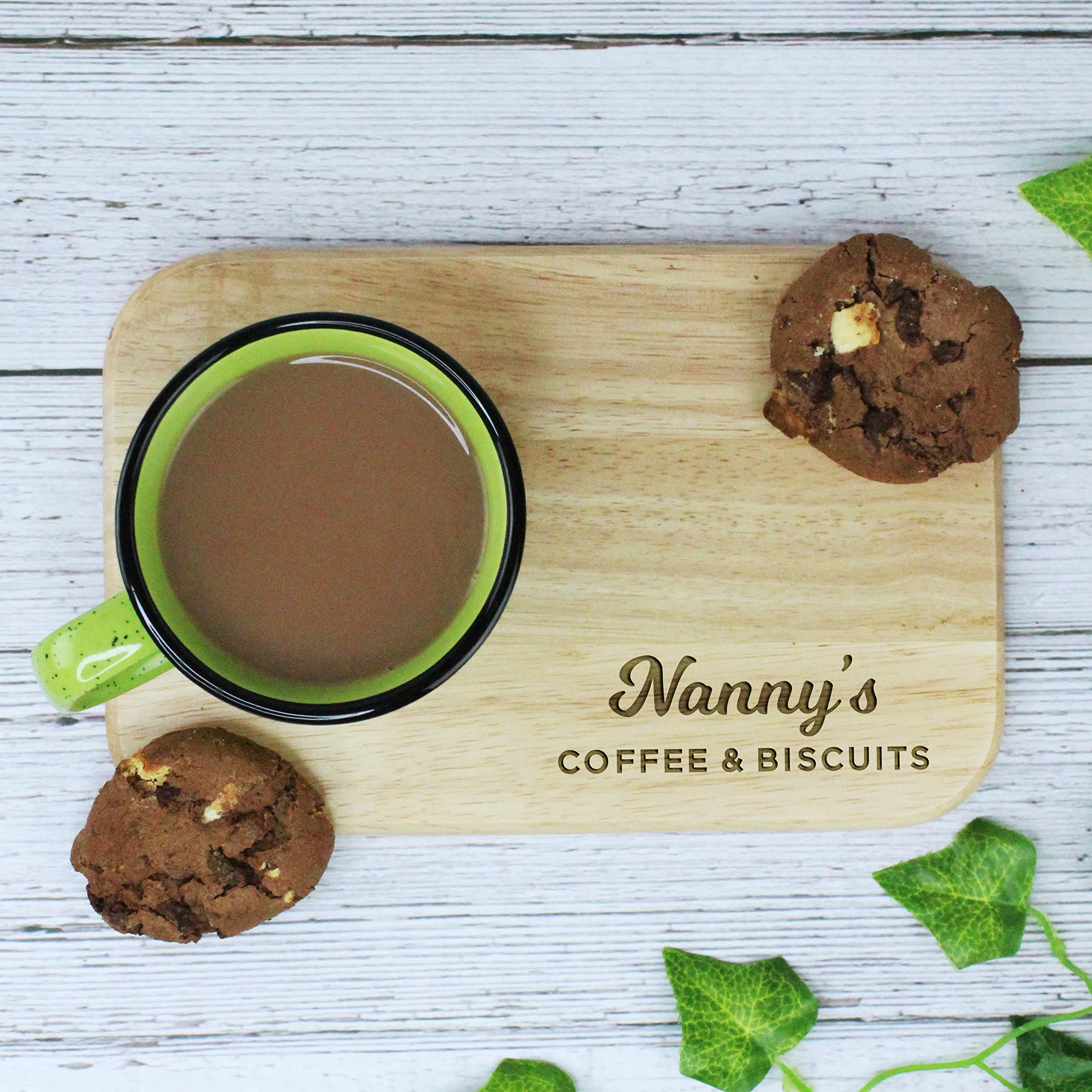 Nanny's Coffee & Biscuits Board, Wooden Treat Board, Snack Tray, for Nanny, Birthday Gifts for Her, 23 x 2 x 15 cm