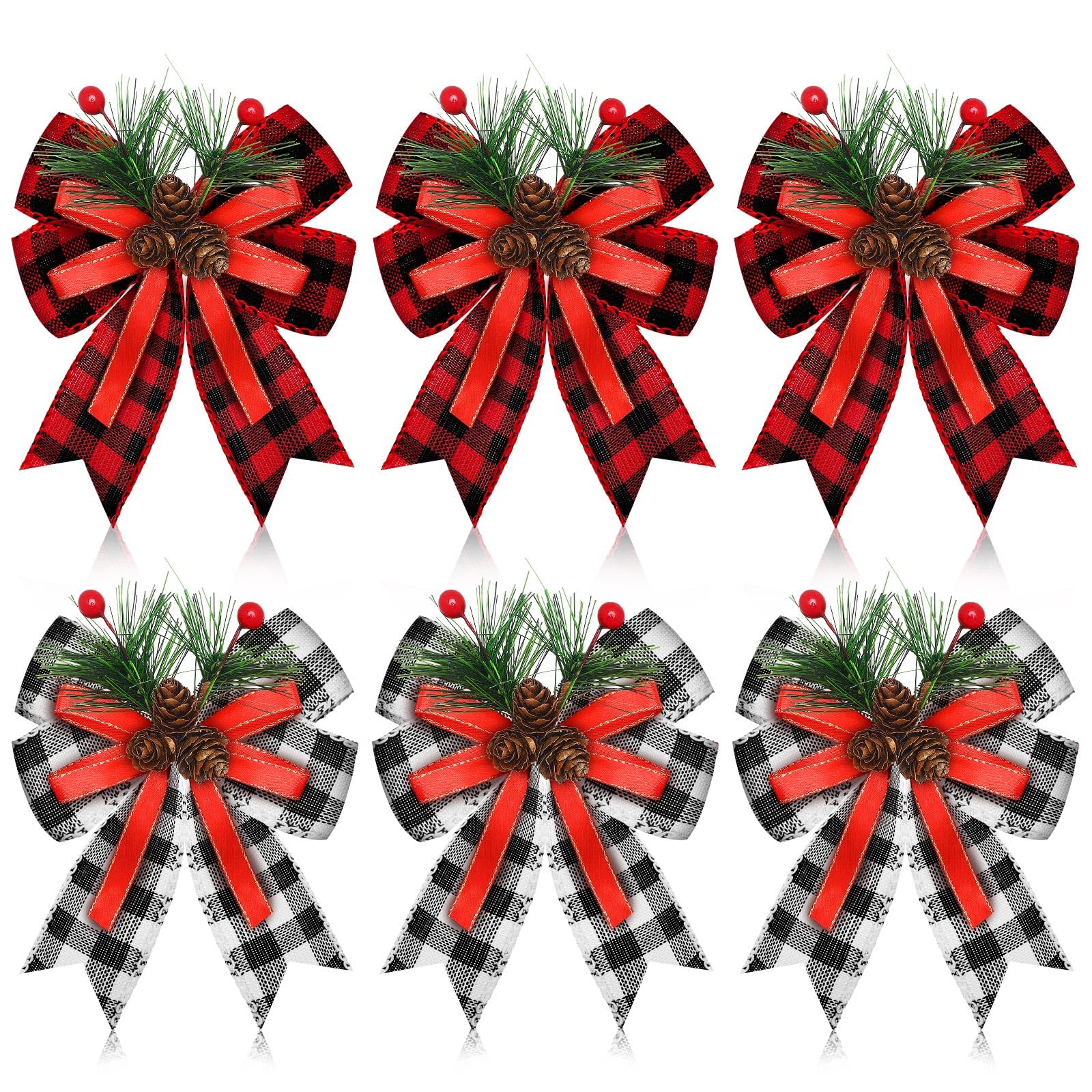 Lazos de Navidad a cuadros con cono de pino listos para colgar sin perder tiempo decorando