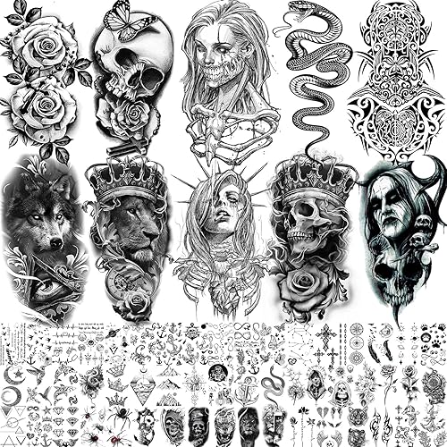 Miniatura 8 de GOROMON 6 hojas de tatuajes temporales chicanos para mujeres, hombres y adultos, kit de maquillaje facial de Halloween, calcomanías negras de