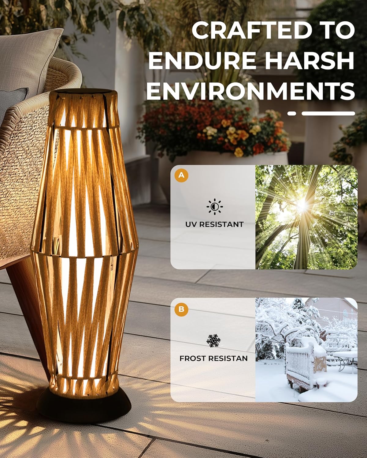 green more rattan solar patio lights,50 lumen auto-on/off outdoor floor solar lamp, ip65 waterproof with 8h runtime for garden pathways & landscape lighting beige