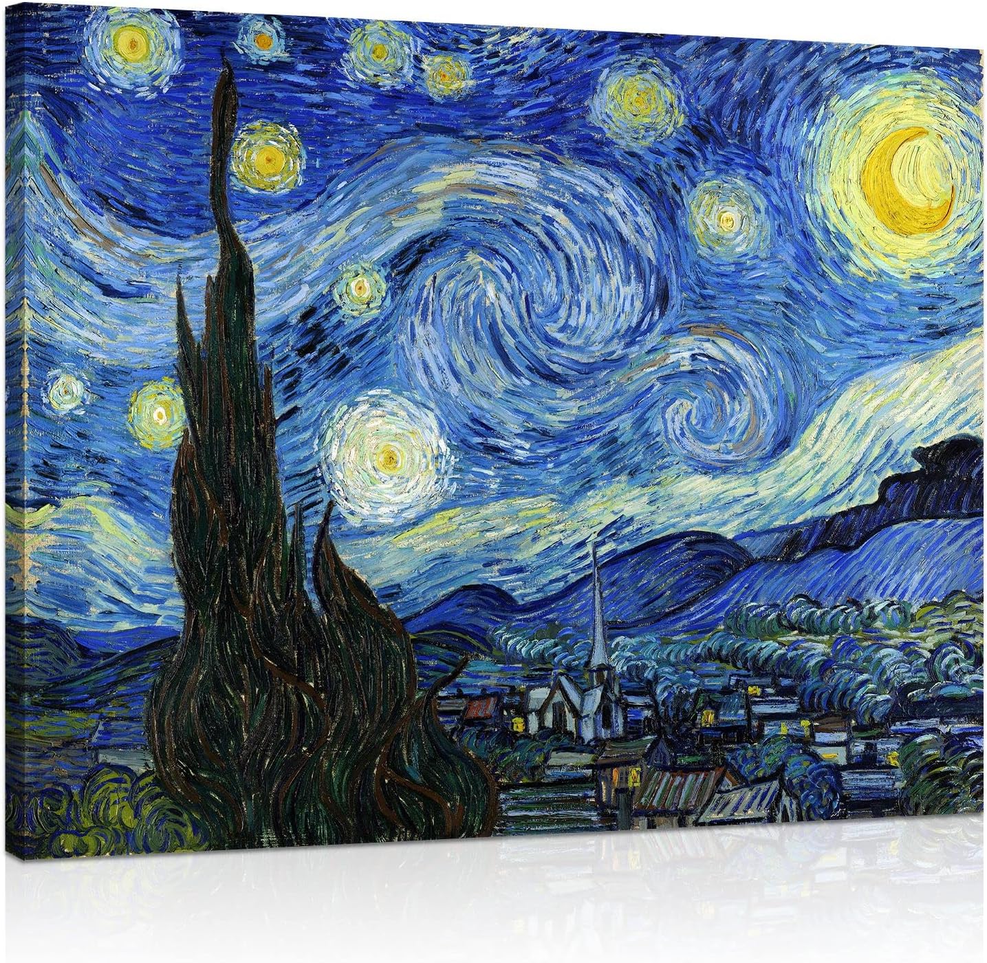1KINGO Van Gogh Starry Night Framed Canvas Wall Art 12x15 - Premium Waterproof Print for Bedroom Living Room Decor