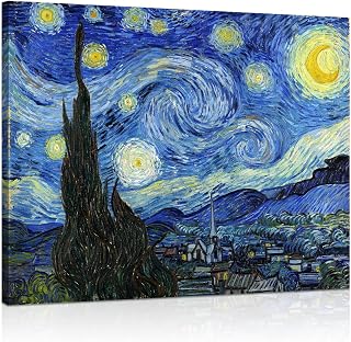 Van Gogh Starry Night Framed Canvas Wall Art 12x15 Inch - Premium Reproduction Print Bedroom Office Home Decor