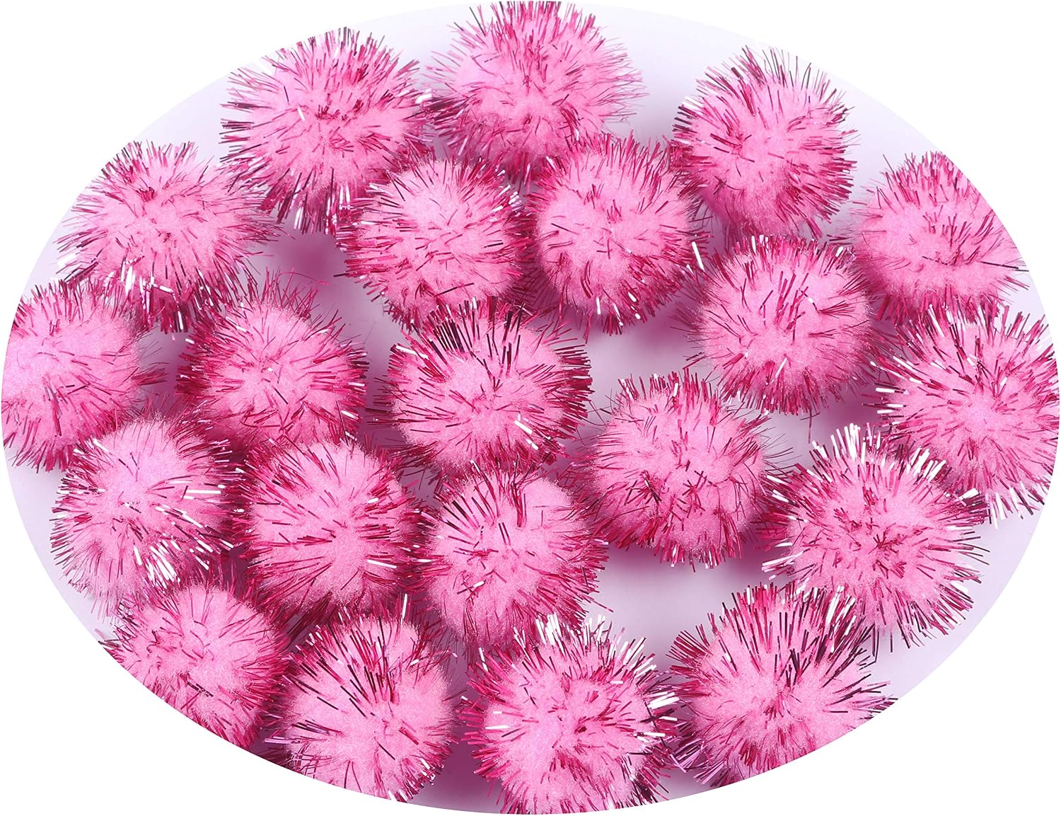 YYCRAFT 200pcs Glitter Tinsel Pom Poms Sparkle Balls for DIY Craft/Party Decoration/Cat Toys(20mm,Pink)