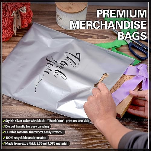 Miniatura 7 de Rainbows & Lilies 100 bolsas de agradecimiento, bolsas de plástico de 12 x 15 pulgadas con asas, bolsas de compras para pequeñas empresas, regalos,