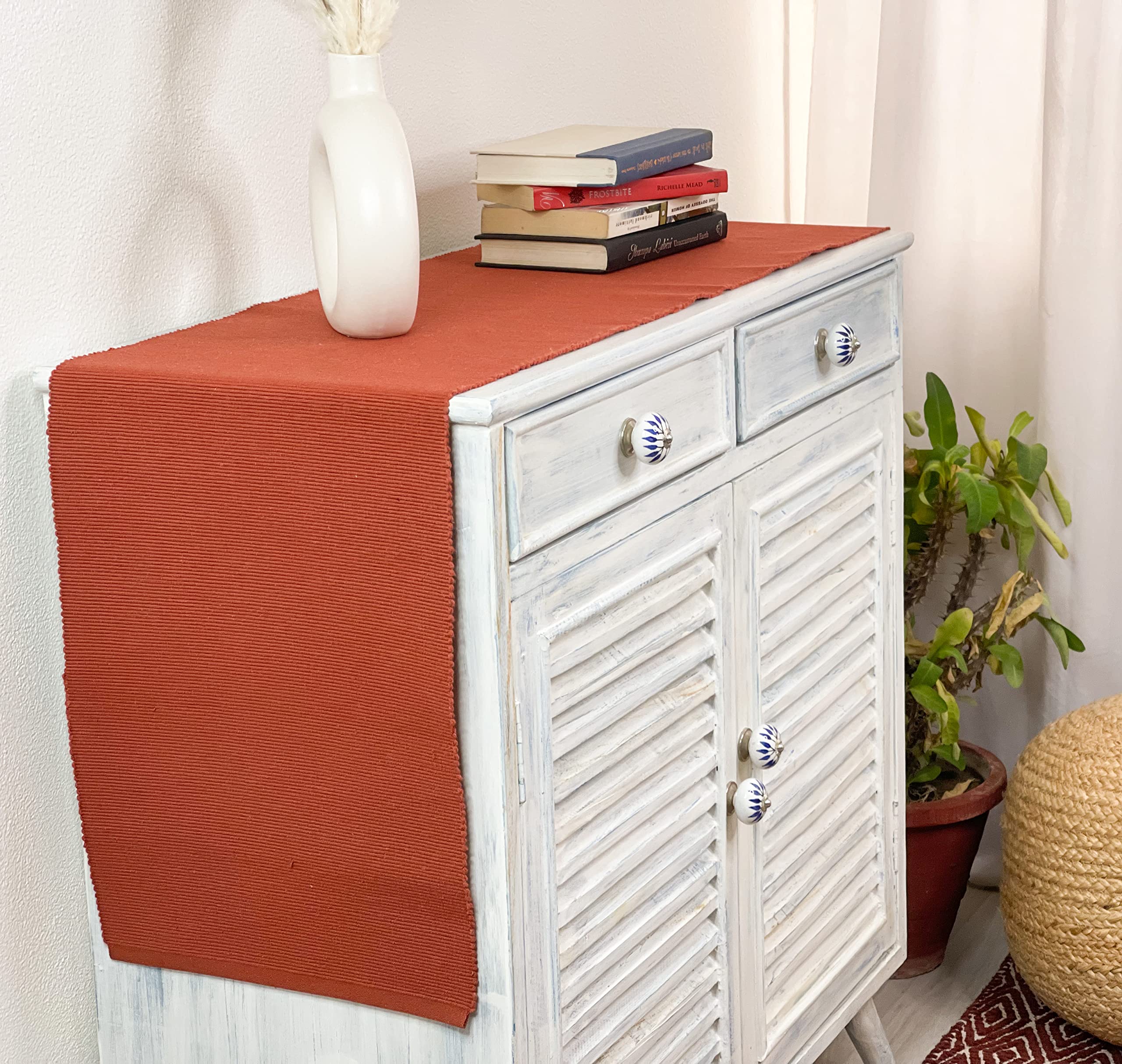 Chardin Home Tulum Table Runner - White & Natural, 13x72 Inch, Banana Bark & Recycled Cotton - View #5