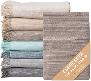 Colcha Multiusos; Plaid Sofa, Manta Foulard, Cubre Cama, Foulard para Sofas de Algodón y Otras Fibras Acabado de Calidad Fabricado en España. (Marron Jaspeado 05, 230x260cm)
