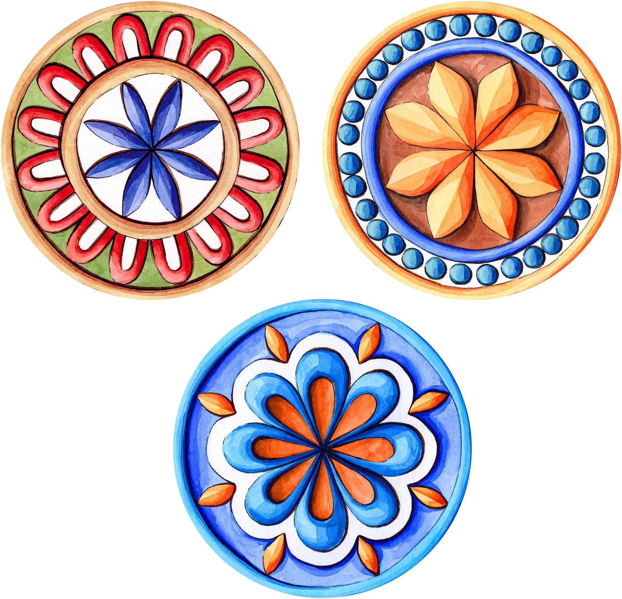 REAL ART Block Decor Wall Hanging Ceramic Plate 7" (3pcs set) Multicolor (Design 8)