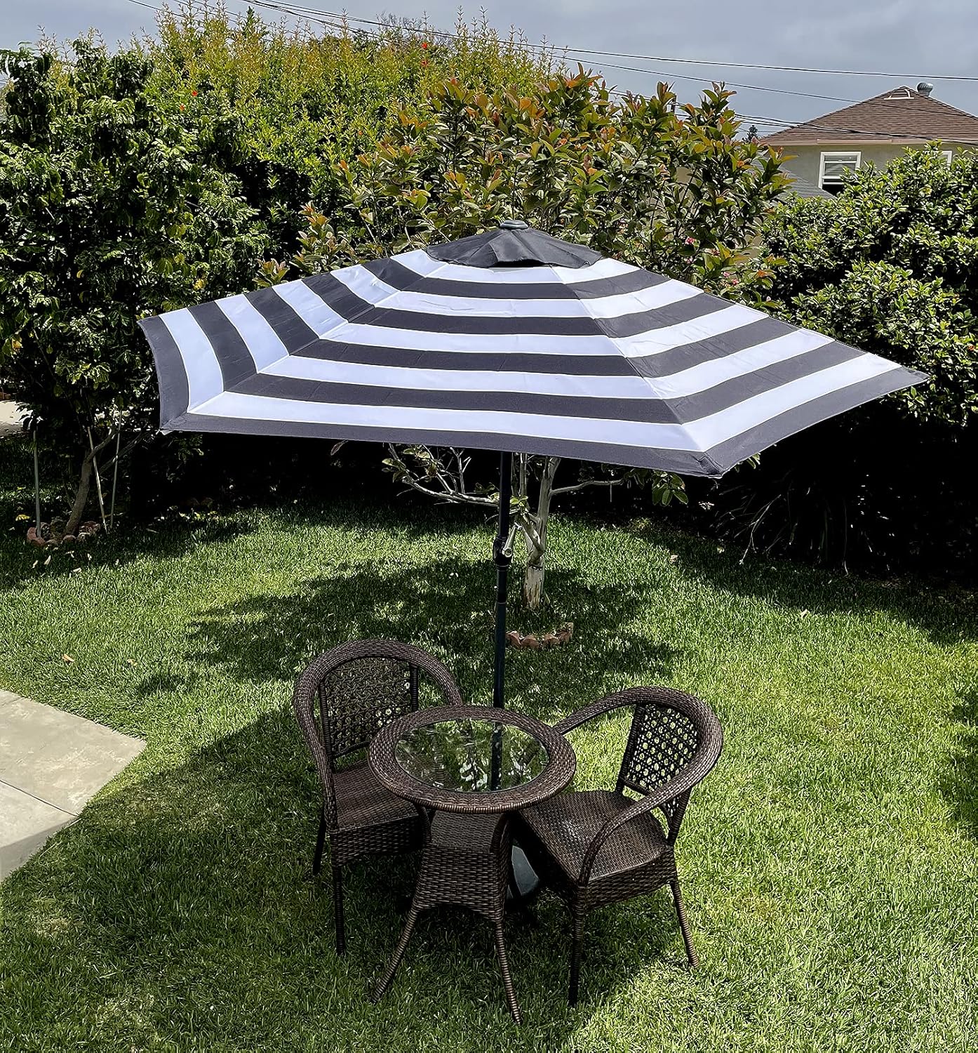 BELLRINO DECOR Replacement 9 ft 6 ribs BLACK/WHITE STRIPE in STRONG & THICK in Umbrella Canopy (Canopy Only)