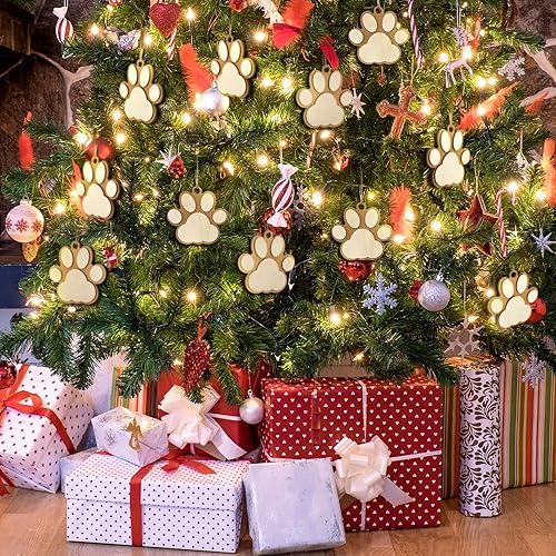Miniatura 6 de Nuenen 40 piezas de adornos de madera para patas de perro, colgantes de madera para árbol de Navidad, adornos de perro sin terminar, adorno