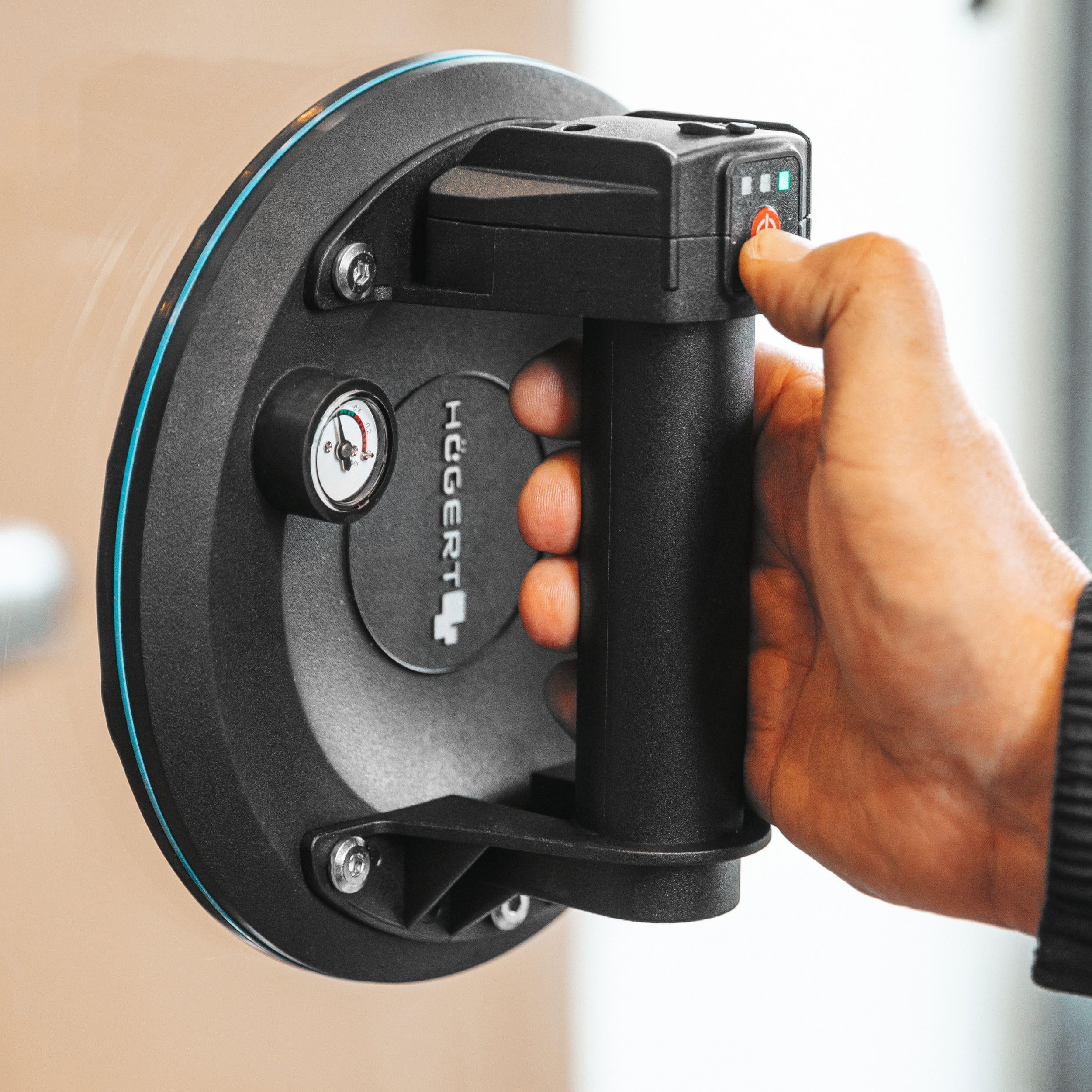 HÖGERT TECHNIK - Ventosa a batteria da 200 mm con manometro, aspirapolvere a batteria Heavy Duty, carico: 150 kg, la ventosa viene utilizzata per il trasporto di vetrate, oggetti lisci e piastrelle in