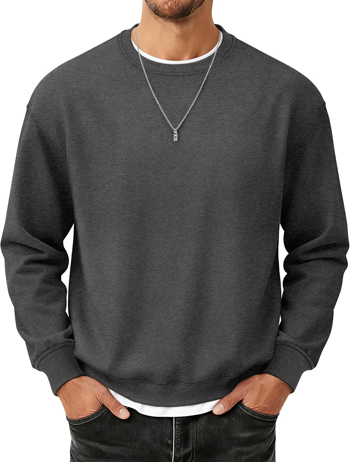 MAGCOMSEN Men's Fleece Lined Sweatshirts Long Sleeve Crewneck Pullover Winter Fall Warm Casual Sweatshirt