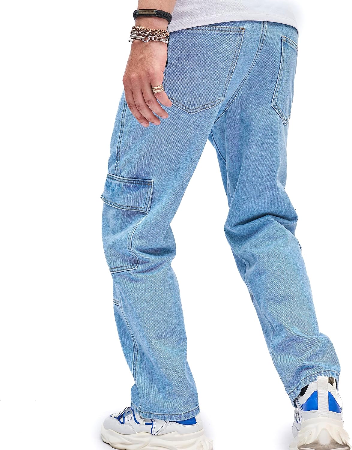 WEIBUMAOYI Men's Wide-Leg Jeans Straight Leg Carpenter Denim Pants Loose fit Trousers - Image 6